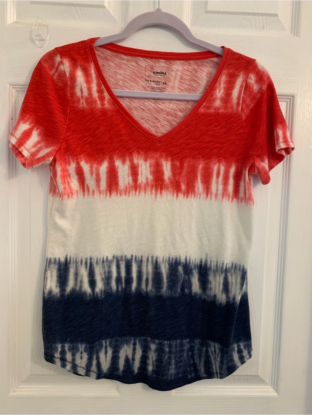 Sonoma Red White and Blue Tie-Dye V-Neck Tee. Size XS. $8